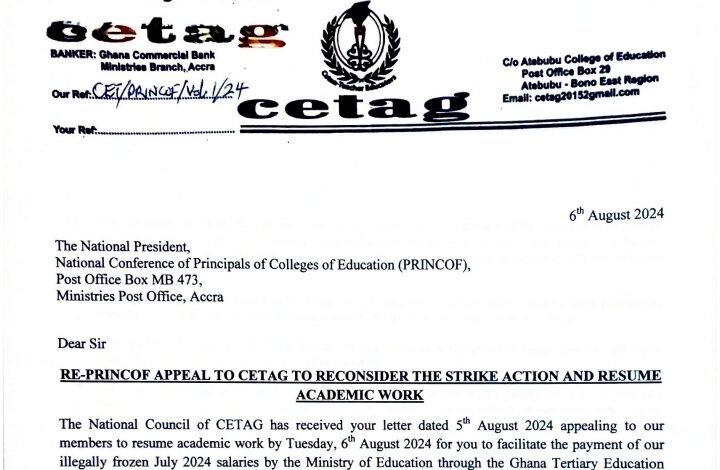 Response to PRINCOF’s Appeal to CETAG to Reconsider Strike Action and Resume Academic Work