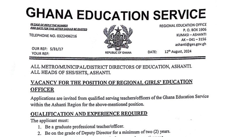 GES Seeks Passionate Professional for Regional Girls’ Education Officer Role