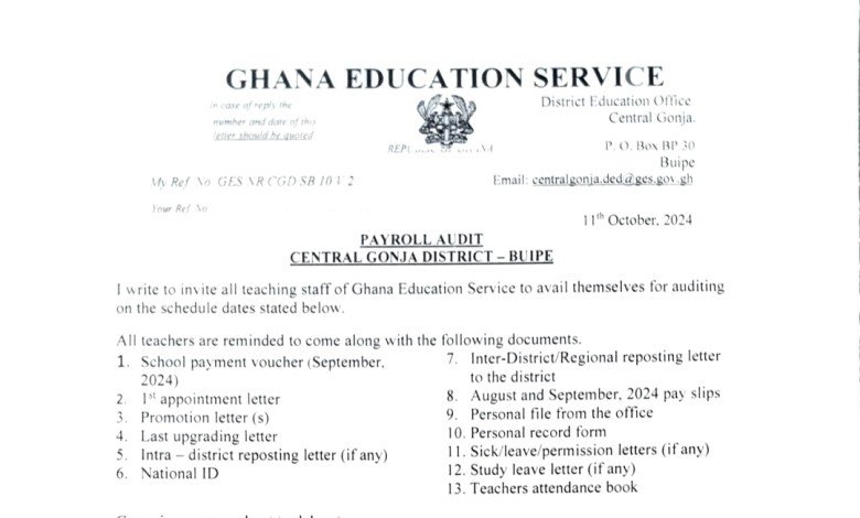 GES Teachers in Central Gonja District to Undergo Payroll Audit