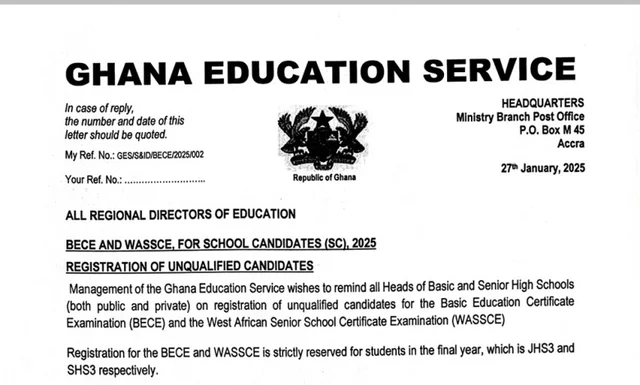 GES Cautions Heads of Schools Against Registration of Unqualified Candidates for BECE and WASSCE 2025