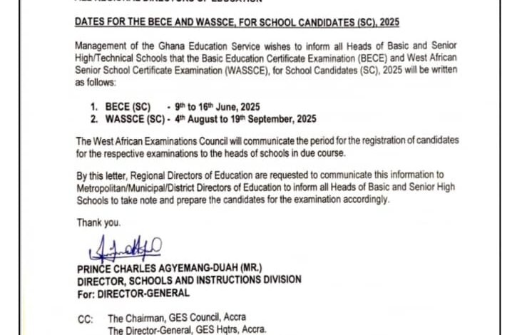 GES Announces 2025 BECE & WASSCE Examination Dates