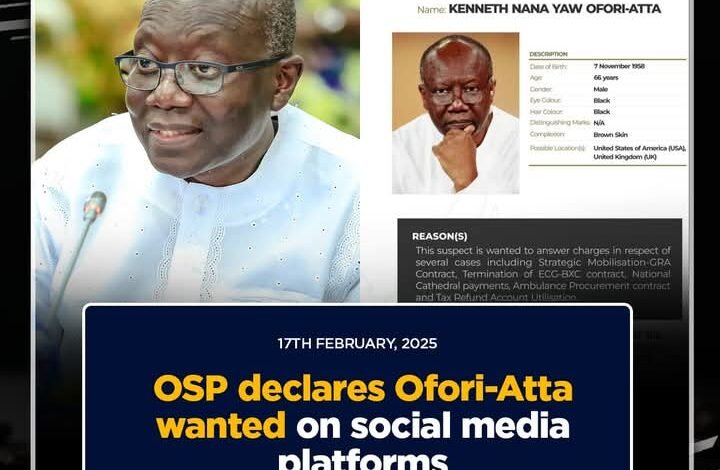 EX-FINANCE MINISTER KEN OFORI-ATTA DECLARED WANTED BY OSP